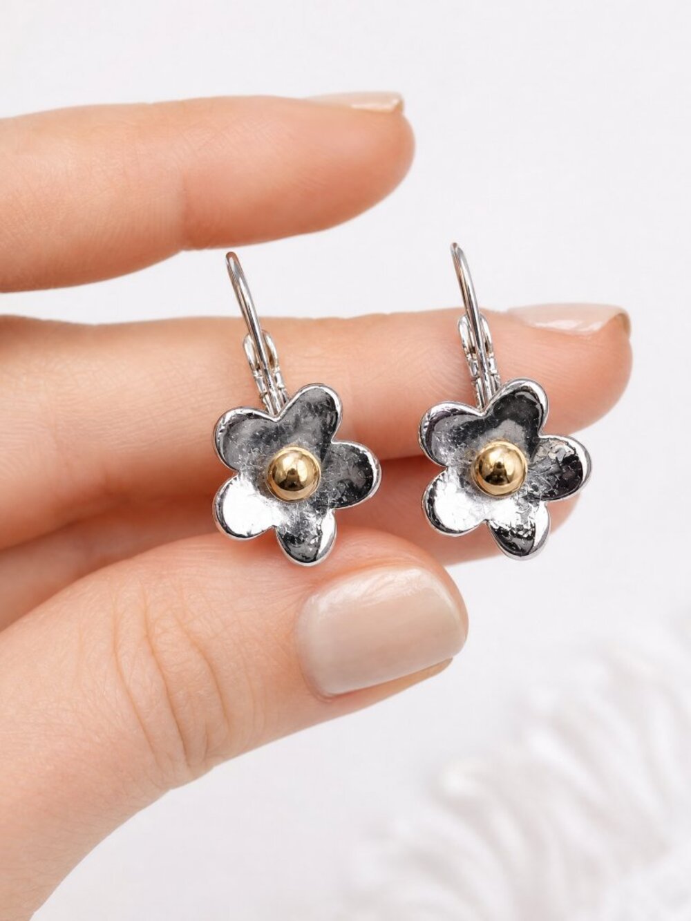 Lia Sophia Silver Flower Earrings with Gold Center Accents - Picture 6 of 8